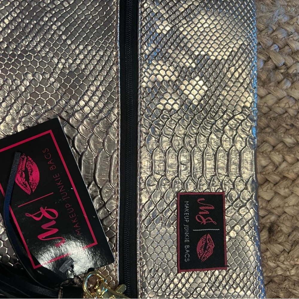 Makeup Junkie Stunning Silver Snakeskin Bag